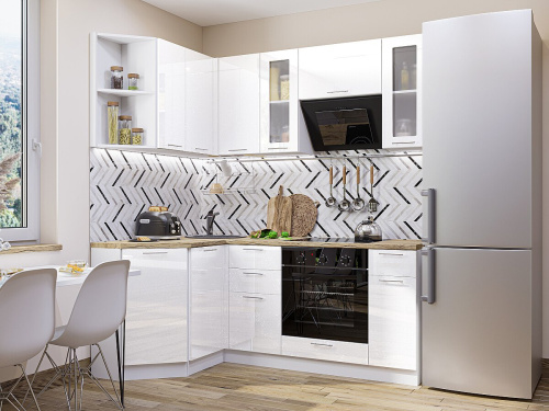 Кухонный гарнитур Валерия-М-04  130/200х60х214/Белый металлик фото в интернет-магазине BestWood