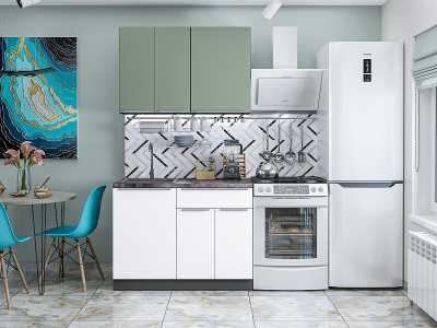 Кухонный гарнитур Фьюжн-05  110х60х214/Silky Mint/Silky White фото в интернет-магазине BestWood