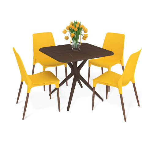 Обеденная группа 83х83х75 Коричневый/Желтый фото в интернет-магазине BestWood