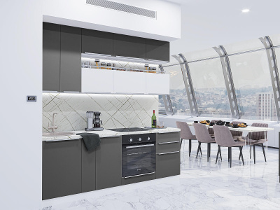 Кухонный гарнитур Фьюжн-01  230х60х234/Stormy Silk/Silky White фото в интернет-магазине BestWood