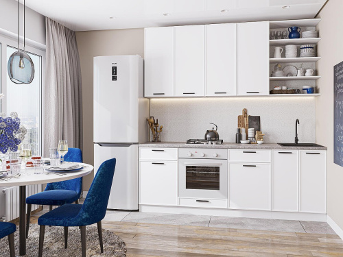 Кухонный гарнитур Фрейм-02  220х60х234/White Silk фото в интернет-магазине BestWood