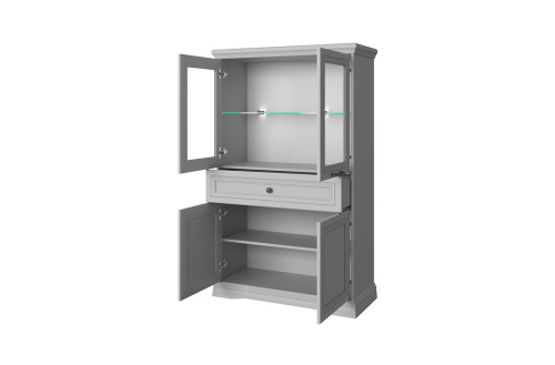 Шкаф с витриной 2V2D1S 96,6х40,3х156,4/Серый фото в интернет-магазине BestWood