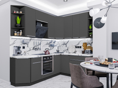 Кухонный гарнитур Фьюжн-04  250/180х60х214/Stormy Silk фото в интернет-магазине BestWood