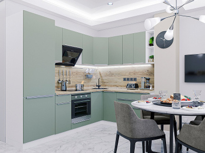 Кухонный гарнитур Фьюжн-04  250/180х60х214/Silky Mint фото в интернет-магазине BestWood