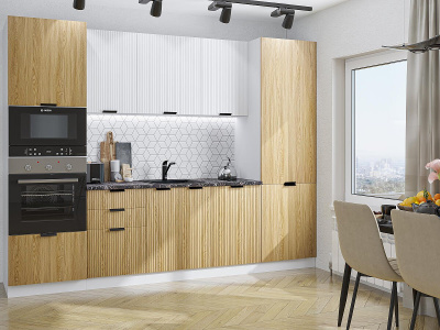 Кухонный гарнитур Евро Лайн-01  280х60х214/Белый/Дуб песочный фото в интернет-магазине BestWood