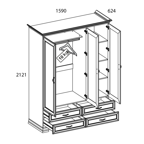 Шкаф 3D4S Z 159х62,4х212,1/Вудлайн кремовый фото в интернет-магазине BestWood