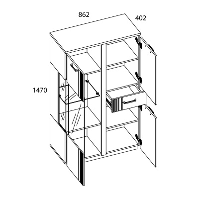 Шкаф с витриной 1V2D1S P 86,2х40,2х147 Белый/Дуб Наварра фото в интернет-магазине BestWood