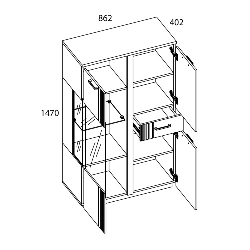 Шкаф с витриной 1V2D1S P 86,2х40,2х147 Белый/Дуб Наварра фото в интернет-магазине BestWood