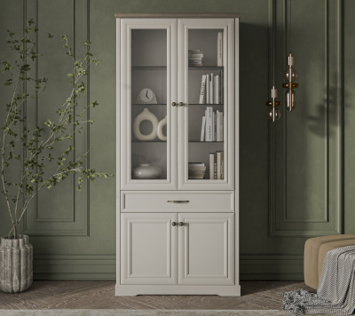 Шкаф с витриной 2V2D1S 93,8х39,3х210,9 Персидский жемчуг/Каньон фото в интернет-магазине BestWood