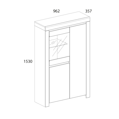 Шкаф с витриной 1V2D 96,2х35,7х153 Белый/Дуб вотан фото в интернет-магазине BestWood