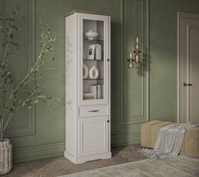 Шкаф с витриной 1V1D1S 58,8х39,3х210,9 Персидский жемчуг/Каньон фото в интернет-магазине BestWood