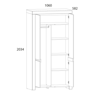 Шкаф 2DG с полками  106х58,2х203,4 Белый/Дуб вотан фото в интернет-магазине BestWood
