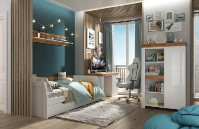 Шкаф 1D4N  96,2х35,7х153 Белый/Дуб вотан фото в интернет-магазине BestWood