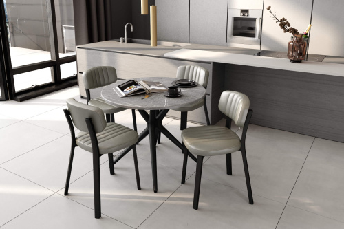 Обеденная группа Серый мрамор,дымчатый,черный,190х190х83,2см. фото в интернет-магазине BestWood