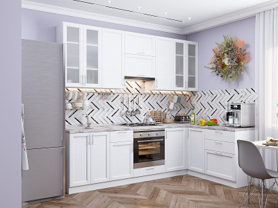 Кухонный гарнитур Сканди-04  265/159х60х234/White Softwood фото в интернет-магазине BestWood