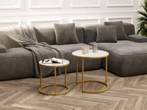 Стол журнальный Белый мрамор,золото,50х50х46,5см. фото в интернет-магазине BestWood