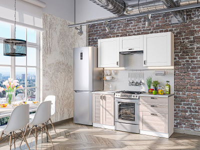 Кухонный гарнтитур Лофт-05  180х60х214/Super White/Cappuccino Veralinga фото в интернет-магазине BestWood