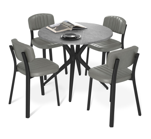 Обеденная группа Серый мрамор,дымчатый,черный,190х190х83,2см. фото в интернет-магазине BestWood