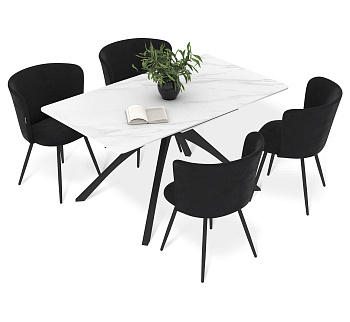 Обеденная группа Белый мрамор,черный,ночное затмение,черный муар,185х200х81см.