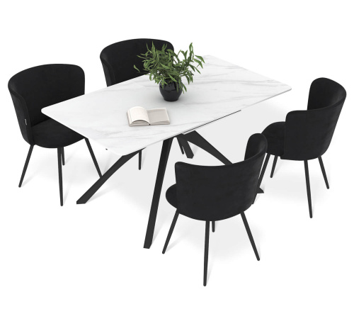 Обеденная группа Белый мрамор,черный,ночное затмение,черный муар,185х200х81см. фото в интернет-магазине BestWood