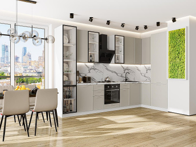 Кухонный гарнитур Квадро-04 340/160х60х234/Кашемир фото в интернет-магазине BestWood