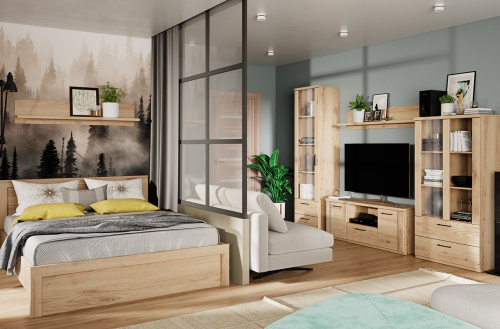 Шкаф с витриной 1V2S3N 80,2х41х157,1/Дуб Наварра фото в интернет-магазине BestWood