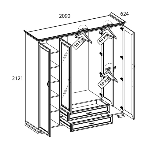 Шкаф 4D2S Z 209х62,1х212,1/Вудлайн кремовый фото в интернет-магазине BestWood