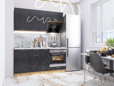 Кухонный гарнитур Валерия-М-06  170х60х214/Черный металлик дождь фото в интернет-магазине BestWood