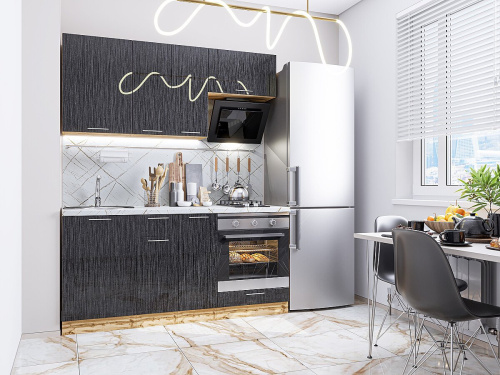 Кухонный гарнитур Валерия-М-06  170х60х214/Черный металлик дождь фото в интернет-магазине BestWood