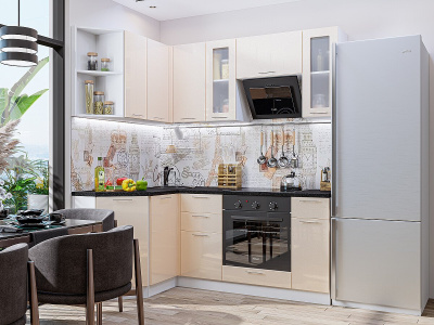 Кухонный гарнитур Валерия-М-04  130/190х60х214/Бежевый металлик фото в интернет-магазине BestWood