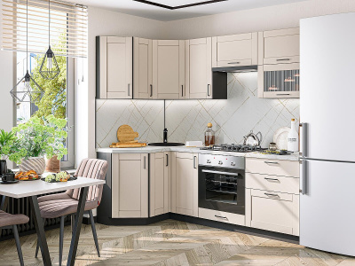 Кухонный гарнтитур Лофт-03  120/220х60х214/Cream Silk фото в интернет-магазине BestWood