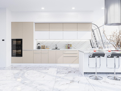 Кухонный гарнитур Фьюжн-02  440х60х214/Cream Silk/Silky White фото в интернет-магазине BestWood