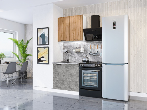 Кухонный гарнитур Флэт-03  80х60х214/Wotan Oak 2S/Temple Stone 2S фото в интернет-магазине BestWood