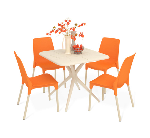 Обеденная группа 83х83х75/Бежевый/Оранжевый/Ваниль фото в интернет-магазине BestWood