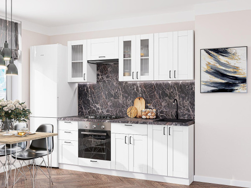 Кухонный гарнтитур Лофт-01  220х60х214/White Silk фото в интернет-магазине BestWood