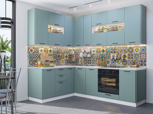 Кухонный гарнитур Флэт-02  170/240х60х234/Grey-green In 2S фото в интернет-магазине BestWood