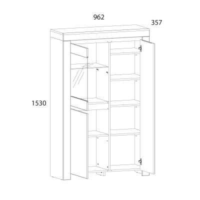 Шкаф с витриной 1V2D 96,2х35,7х153 Белый/Дуб вотан фото в интернет-магазине BestWood