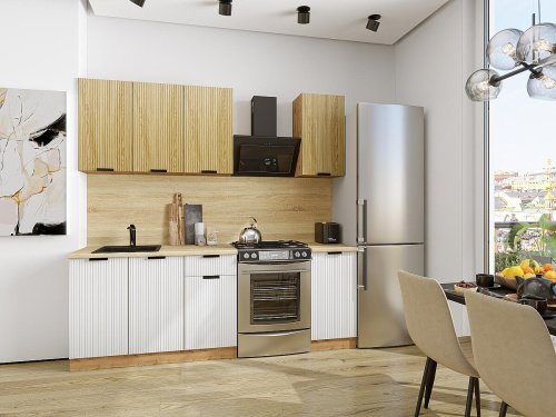 Кухонный гарнитур Евро Лайн-06  140х60х214/Дуб песочный/Белый фото в интернет-магазине BestWood