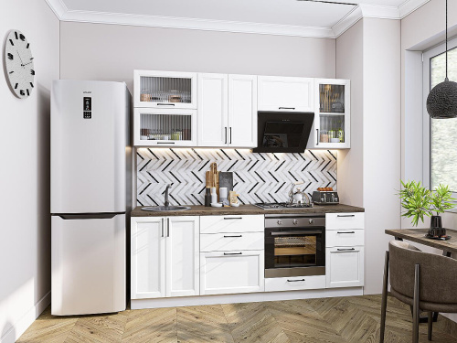 Кухонный гарнитур Сканди-02 White Silkwood 220х60х214/White Silkwood фото в интернет-магазине BestWood