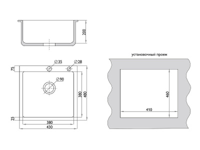 Мойка врезная 1Ч 43х48х20 /Графит фото в интернет-магазине BestWood