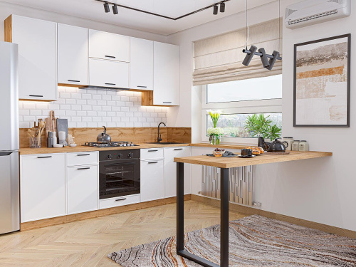 Кухонный гарнитур Фрейм-05  240х60х234/White Silk фото в интернет-магазине BestWood