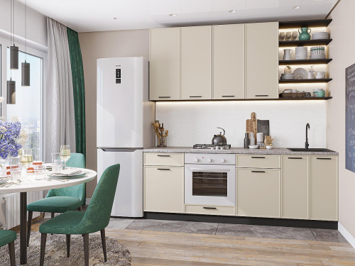 Кухонный гарнитур Фрейм-02  220х60х234/Cream Silk фото в интернет-магазине BestWood