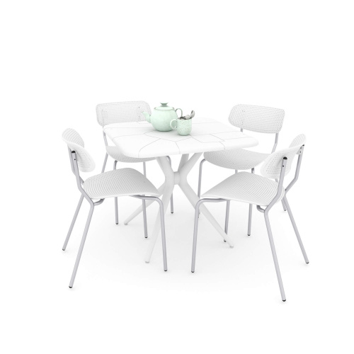 Обеденная группа 83х83х75 Белый/Хром Лак фото в интернет-магазине BestWood