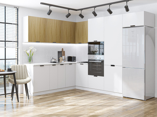 Кухонный гарнитур Евро Лайн-03  215/280х60х214/Дуб песочный/Белый фото в интернет-магазине BestWood