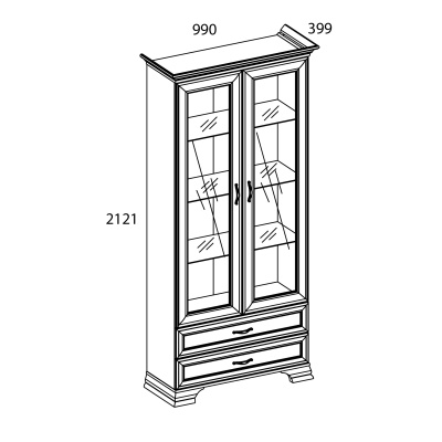 Шкаф с витриной 2V2S 99х39,9х212,1/Вудлайн кремовый фото в интернет-магазине BestWood