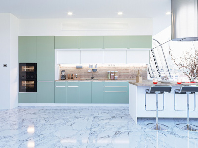 Кухонный гарнитур Фьюжн-02  440х60х214/Silky Mint/Silky White фото в интернет-магазине BestWood