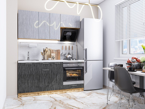 Кухонный гарнитур Валерия-М-06  170х60х214/Серый металлик дождь светлый/Черный металлик дождь фото в интернет-магазине BestWood