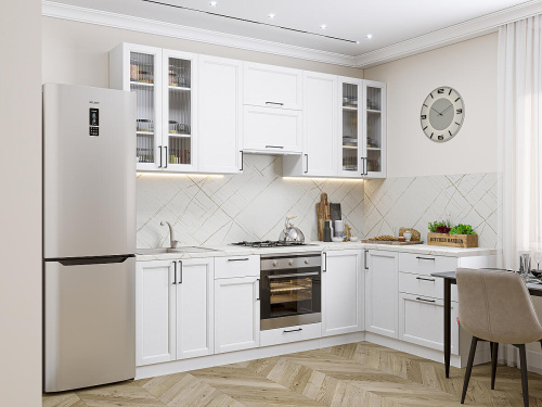 Кухонный гарнитур Сканди-04  265/159х60х234/White Silkwood фото в интернет-магазине BestWood