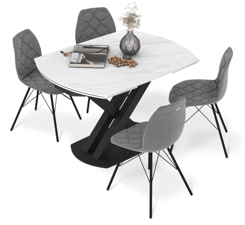 Обеденная группа Белый мрамор,черный,серый туман,черный муар,198х180х83см. фото в интернет-магазине BestWood