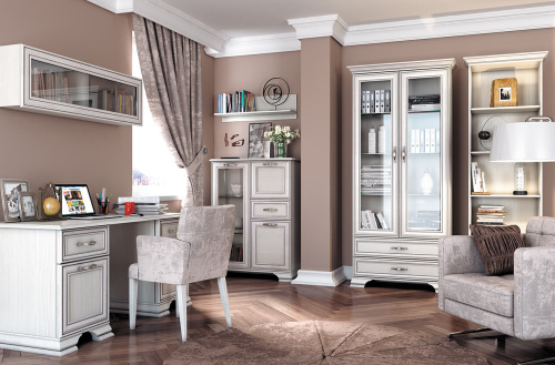 Шкаф с витриной 2V2S 99х39,9х212,1/Вудлайн кремовый фото в интернет-магазине BestWood